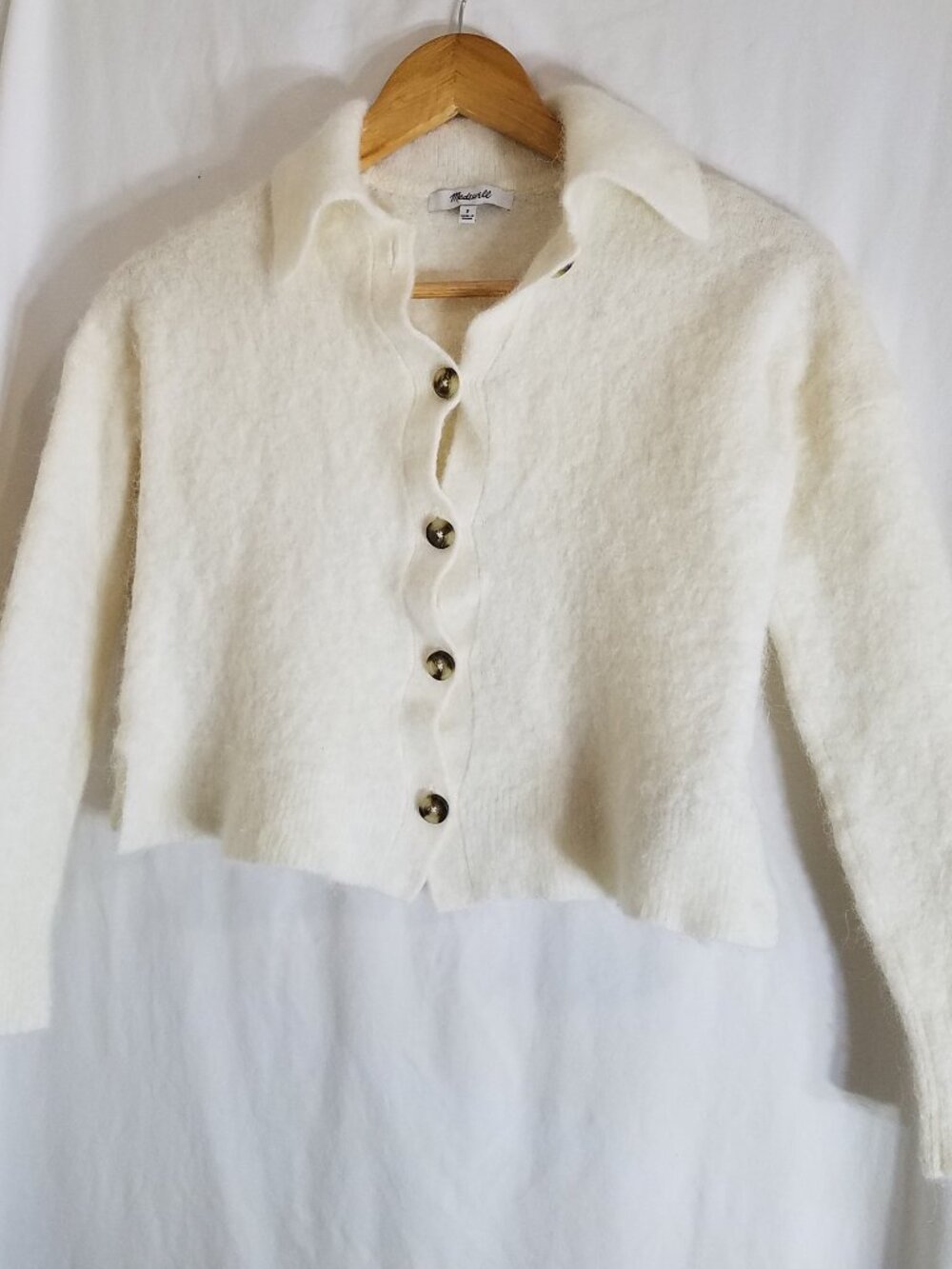 Madewell Cropped Collared Cardigan Sweater | Merino Wool Alpaca Blend | Small
